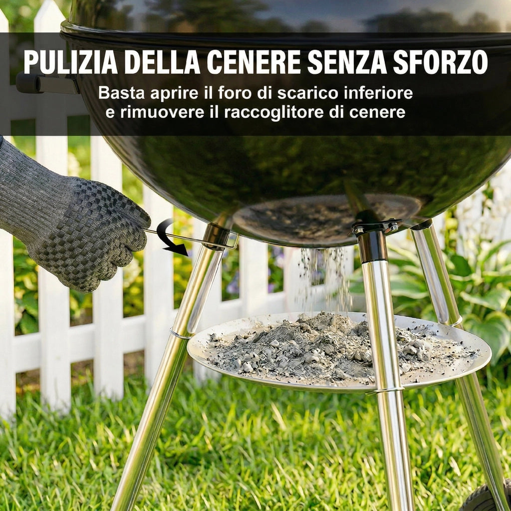 Barbecue a Carbone Rotondo con Coperchio ¨C Xylo ¨C Termometro e Ruote, Nero