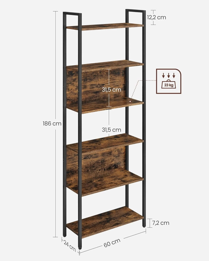 Libreria Valora LLS113B01 marrone rustico a 6 ripiani per soggiorno