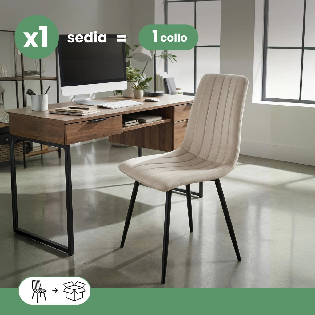 Sedia in velluto trapuntata LIVO Beige gambe nere