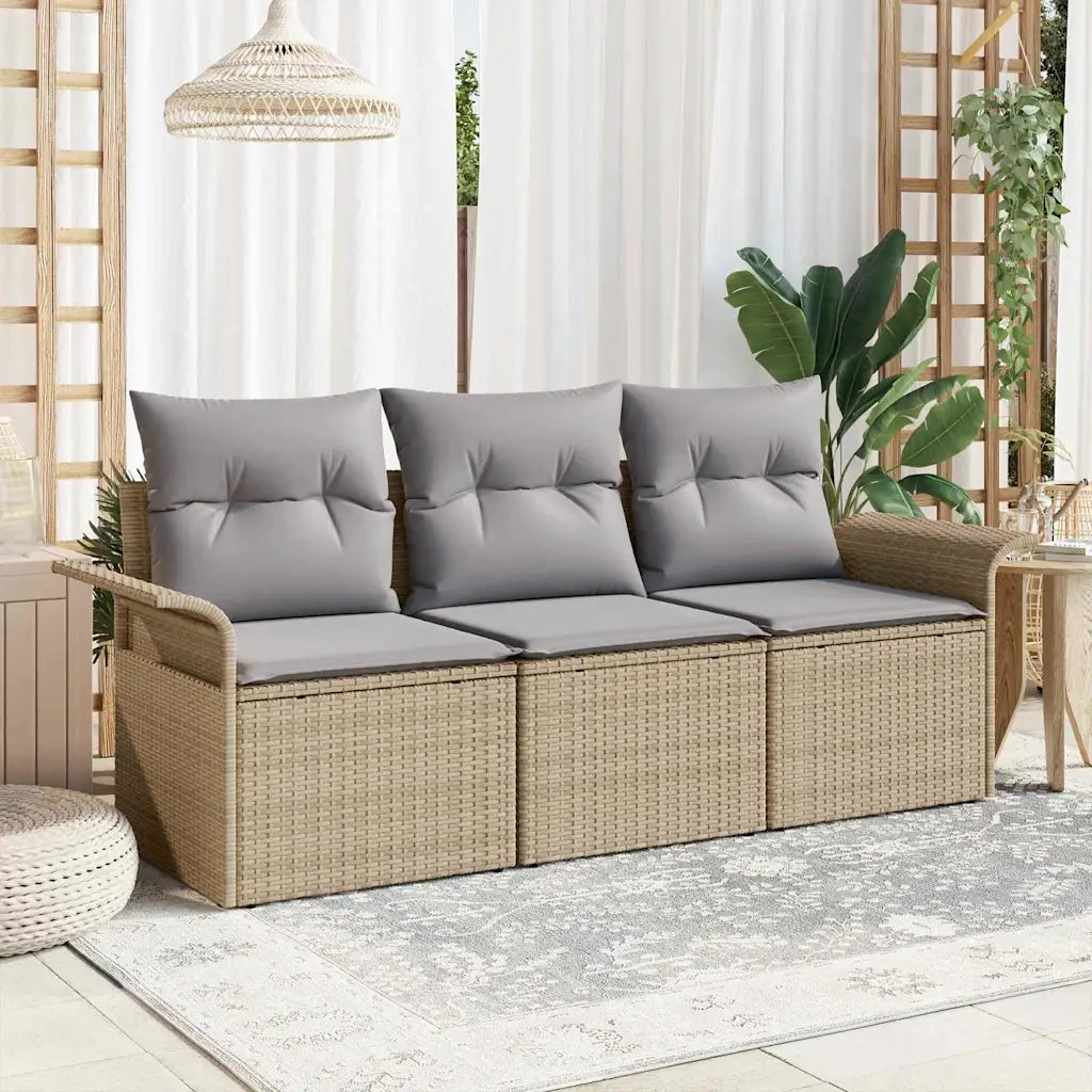 Set di divani con cuscino 3 pcs Beige e grigio polyrattan 3345220