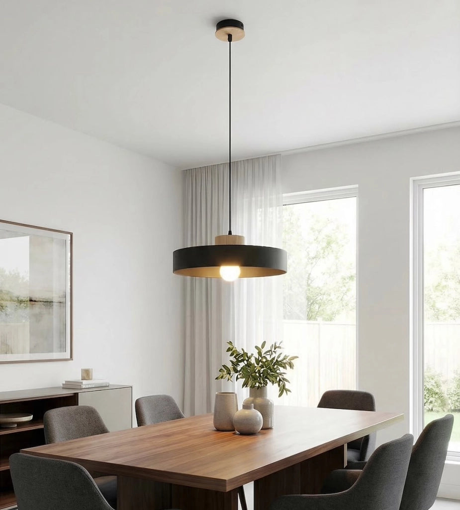 Lampada a sospensione KIVI Japandi nera legno 1xE27 Emibig