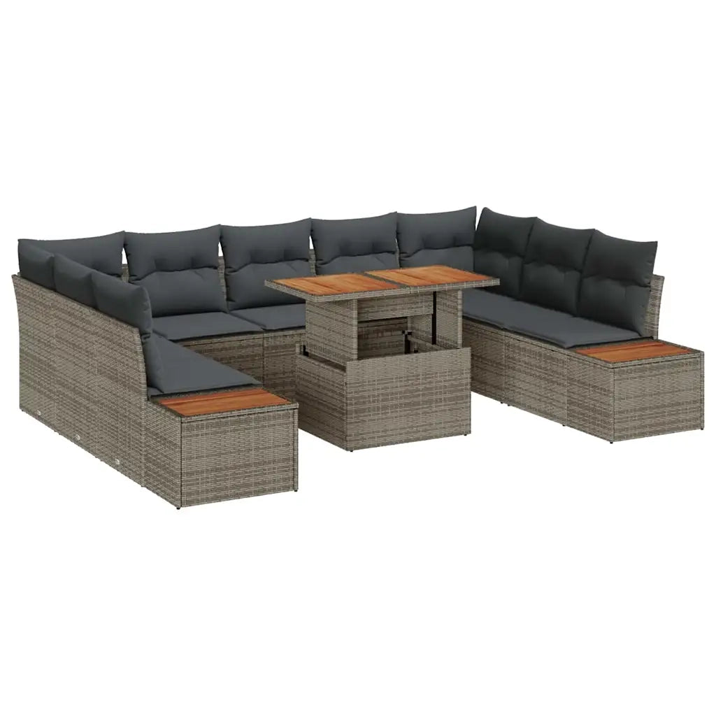 Set da Pranzo per Giardino con cuscino 10 pcs Grigio e Marrone