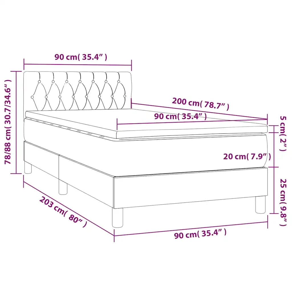 Letto a Molle con Materasso e LED-Struttura Letto con Materasso Nero 90x200 cm in Tessuto 978662