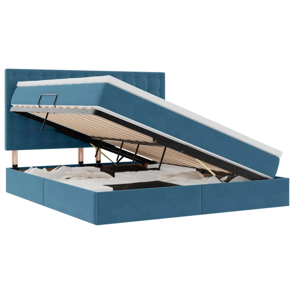 Letto con contenitore e LED Blu Scuro 160 x 200 cm Velluto