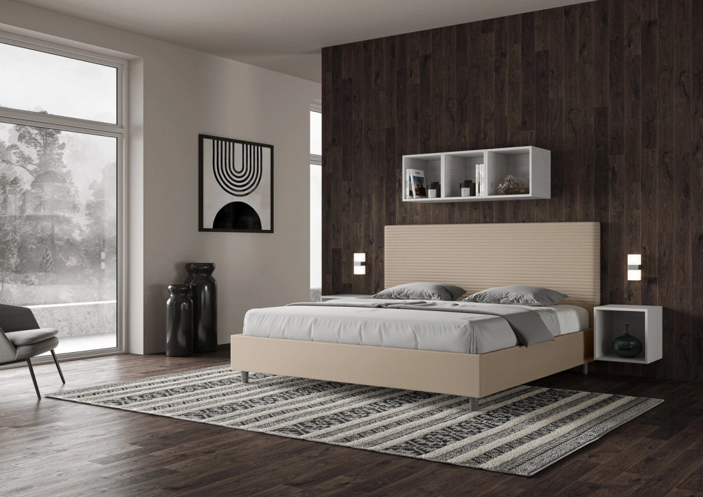 BS COM Letto contenitore imbottito 180x210 similpelle tortora