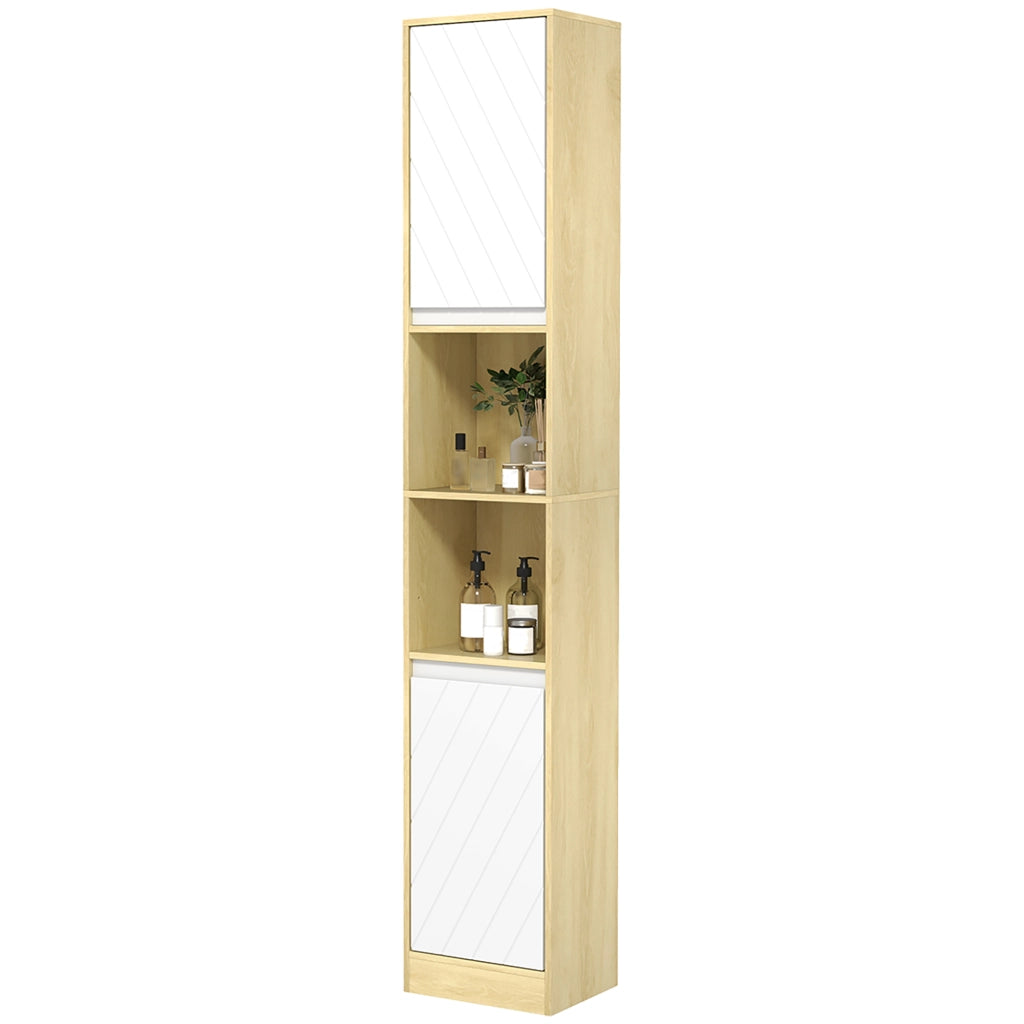 Colonna Bagno Stretto con 2 Ante e Ripiani Aperti ¨C Zephmum ¨C Rovere Bianco 30x24x170 cm