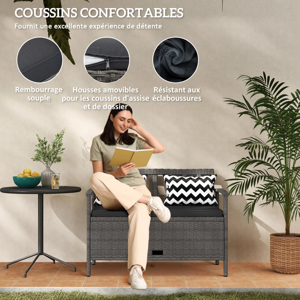 Banca da giardino con contenitore 2 posti ¨C zephmum ¨C 160L rotin PE grigio 112x62x82 cm