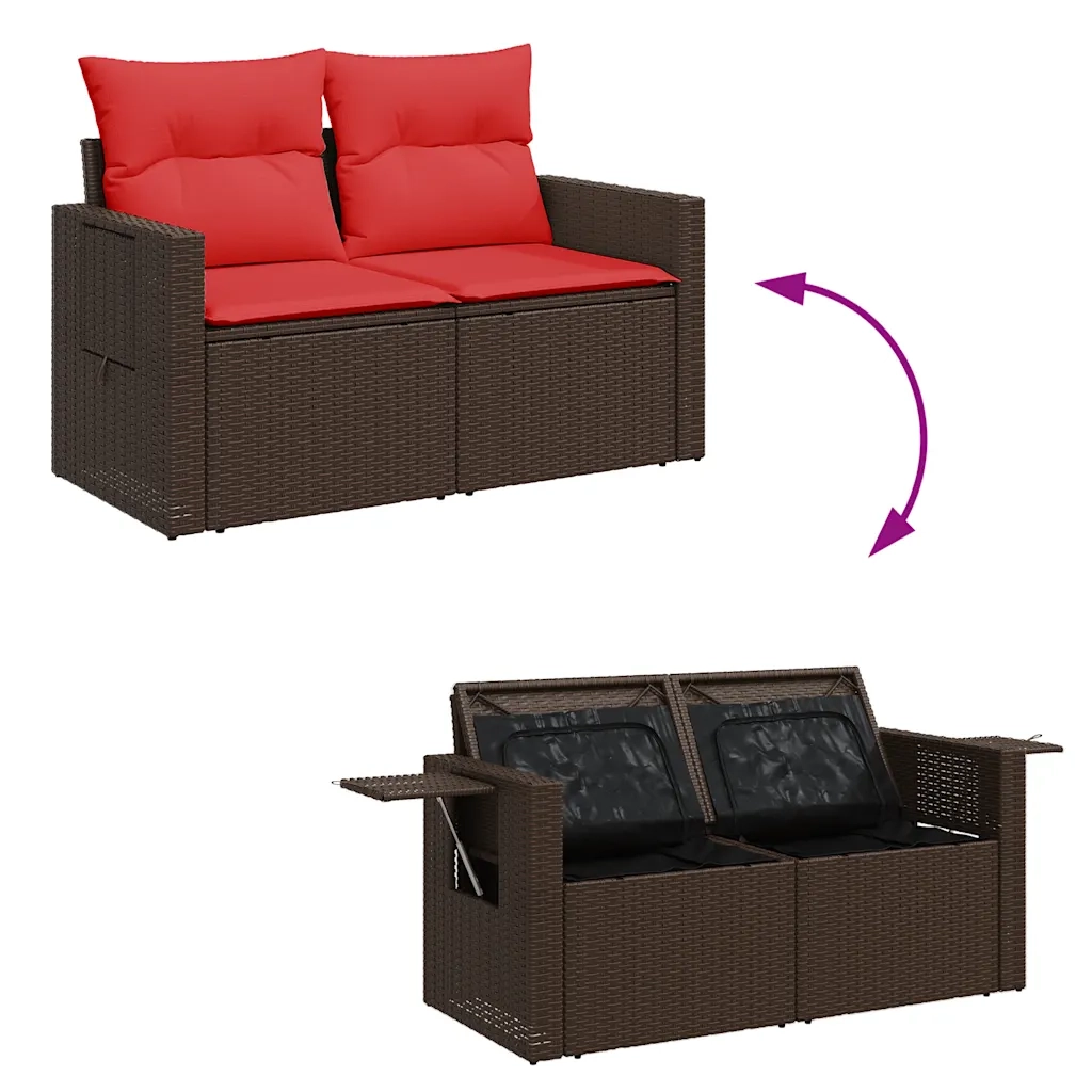 Set Divani da Giardino 9pz con Cuscini Marrone in Polyrattan 3325550