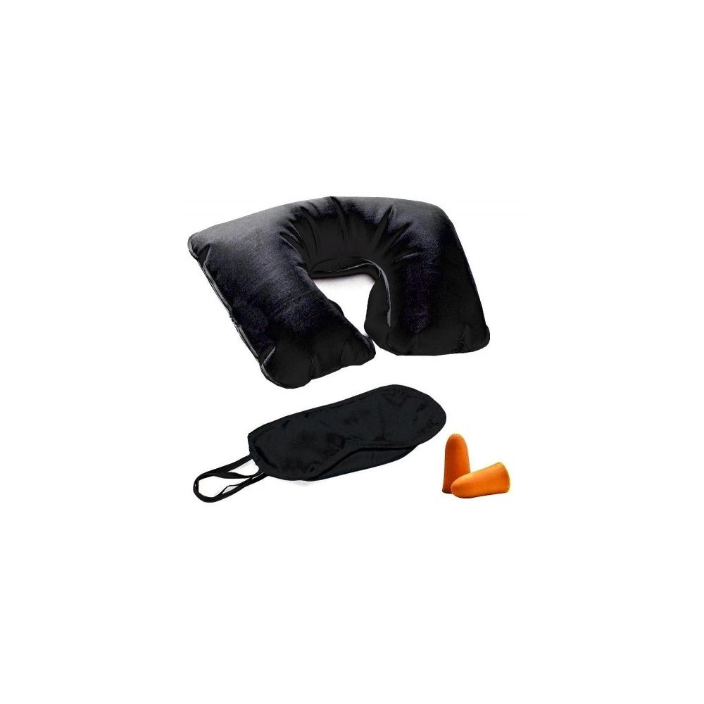 Trade Shop - Kit Travel Sleppy Da 3 Pz. Cuscino Da Viaggio, Mascherina E Tappi Orecchie -
