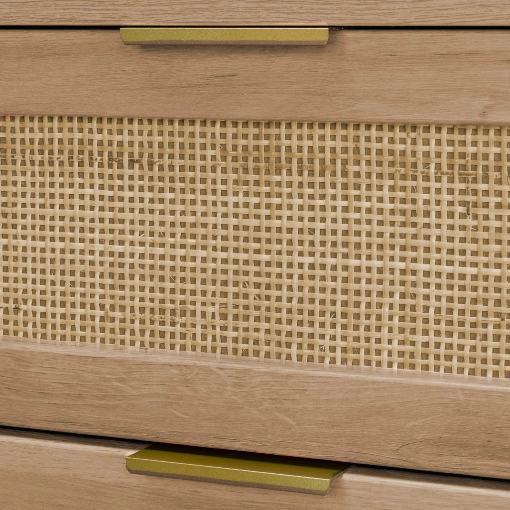 Cassettiera decorata legno con 4 cassetti, marrone naturale