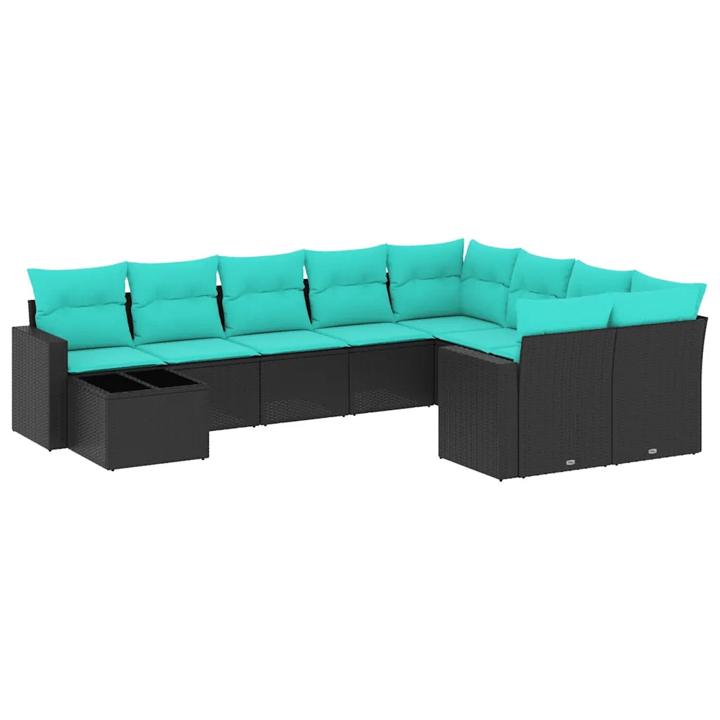 Set Divani da Giardino 10 pz con Cuscini Nero in Polyrattan 3219447