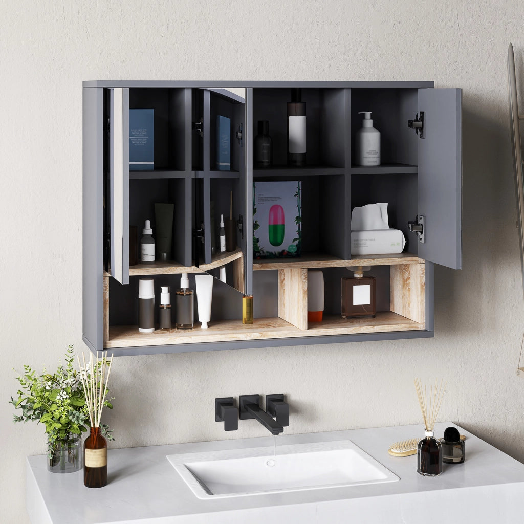 Armadio bagno con specchio e ante ¨C Minimal ¨C grigio 80x30x180 cm