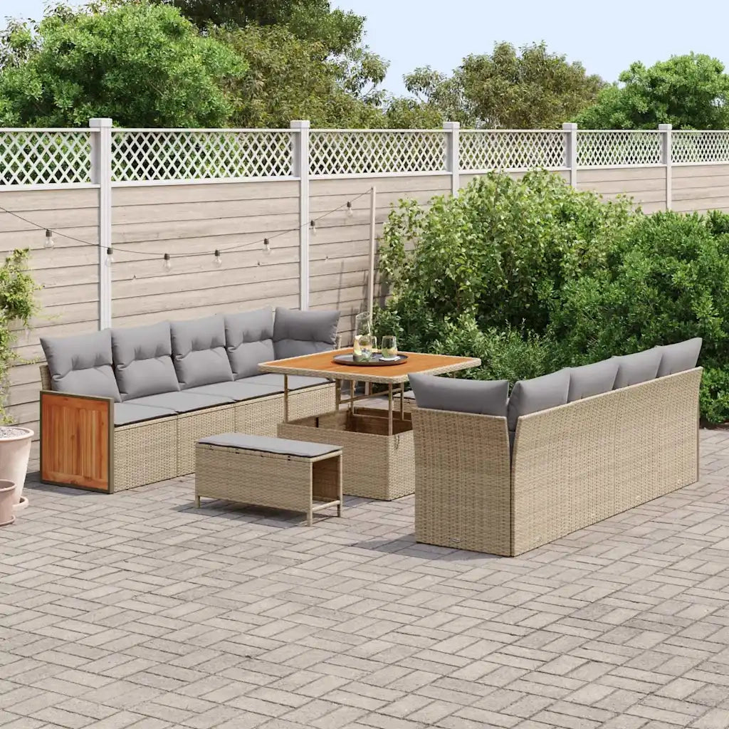 Set Divano da Giardino con cuscino 11 pcs Beige e Grigio Chiaro