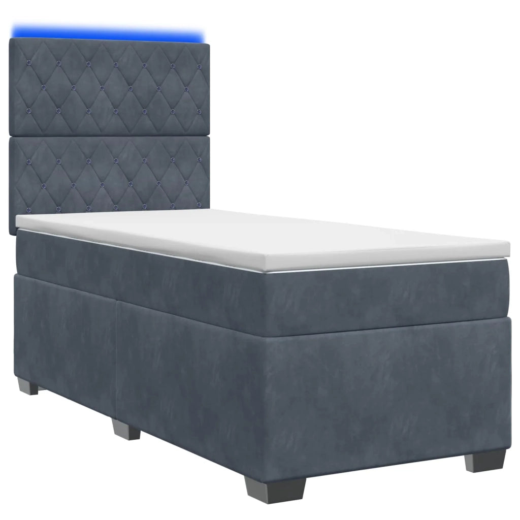 Letto con Box Spring, Materasso e LED Grigio Scuro 90 x 190 cm 3455187