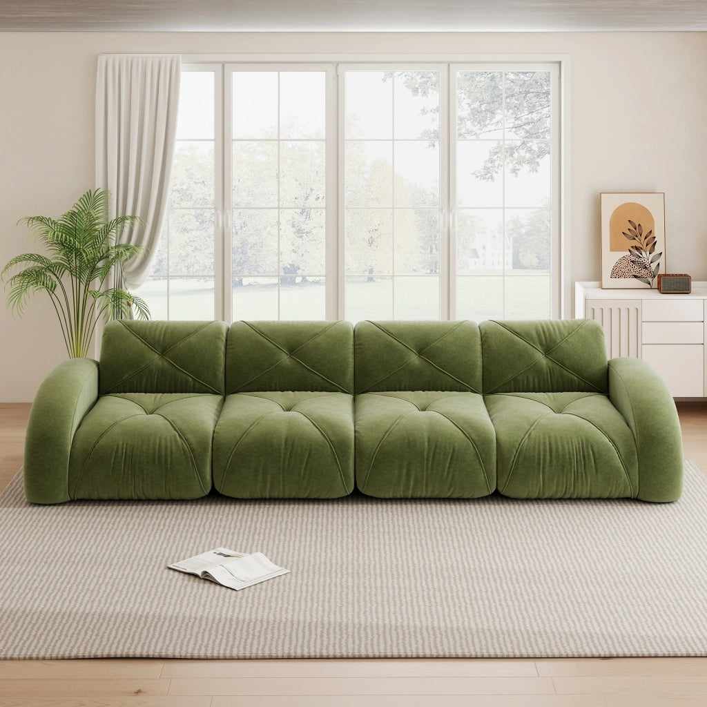 Sofa modulare senza cornice - Zephmum - Extra grande, 4 posti, tessuto Chenille comodo, design antiscivolo, facile assemblaggio, Verde