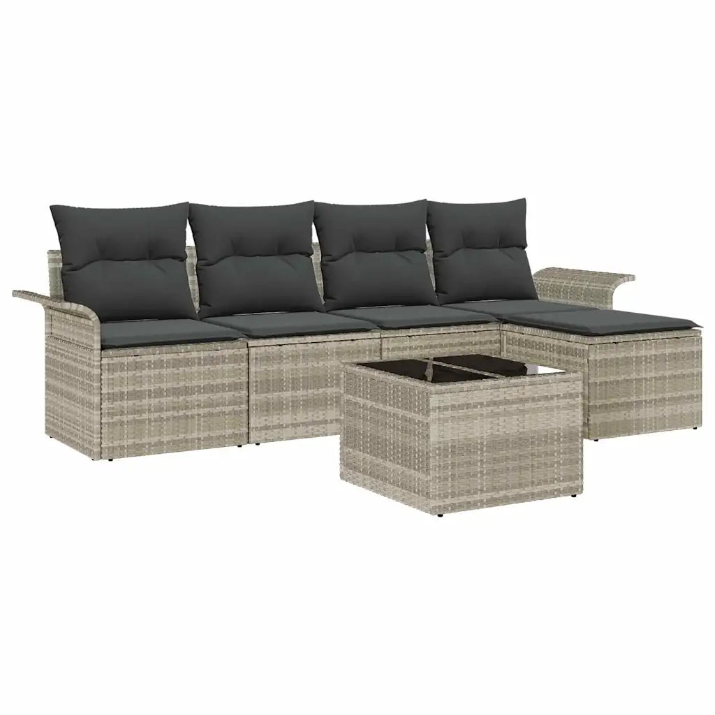 Divano da esterno con cuscino 6 pcs Grigio chiaro polyrattan