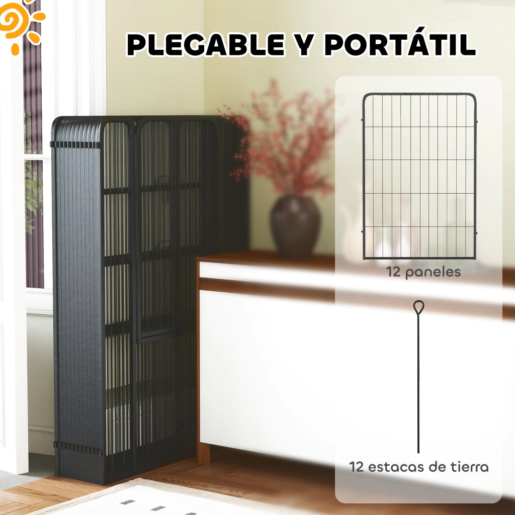 Recinto per Cani 12 Pannelli con Porte ¨C Minimal ¨C Nero 100 cm