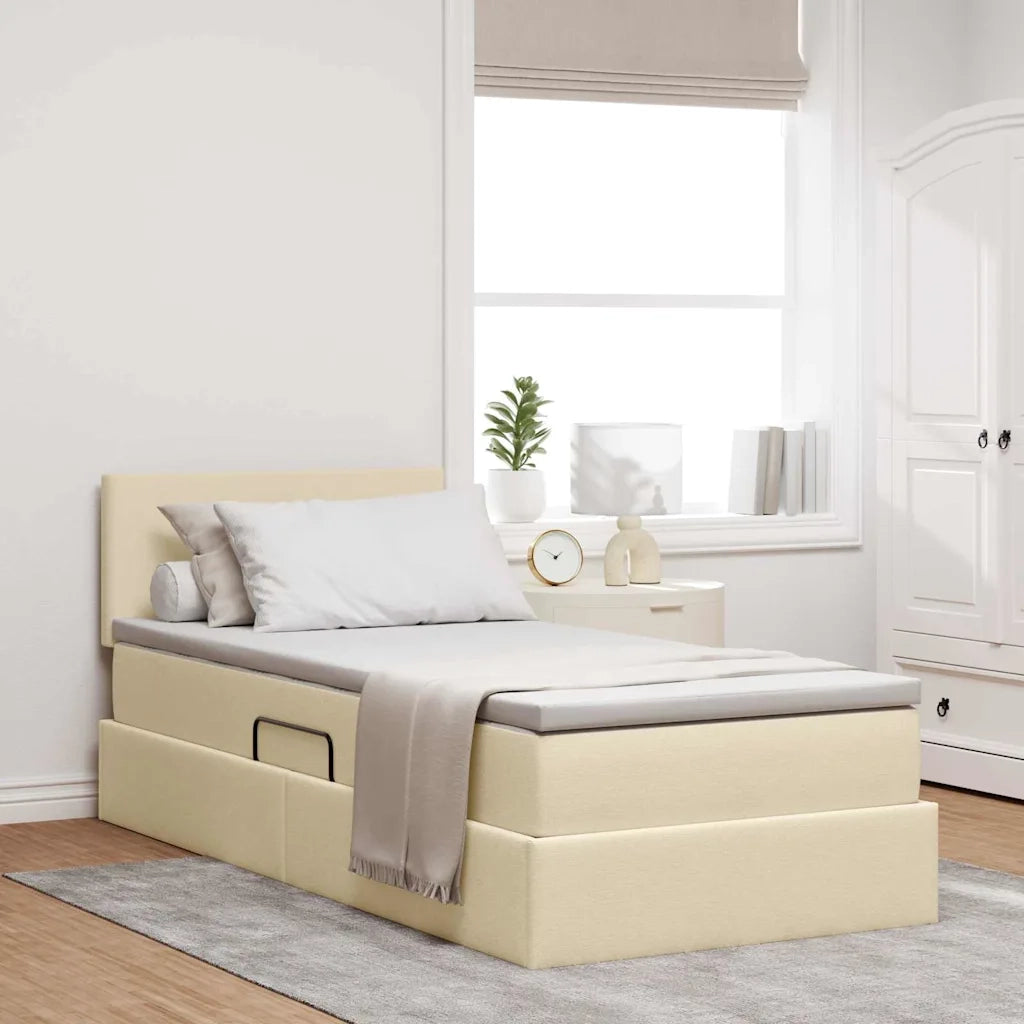 Letto con contenitore e materasso Crema 100 x 200 cm
