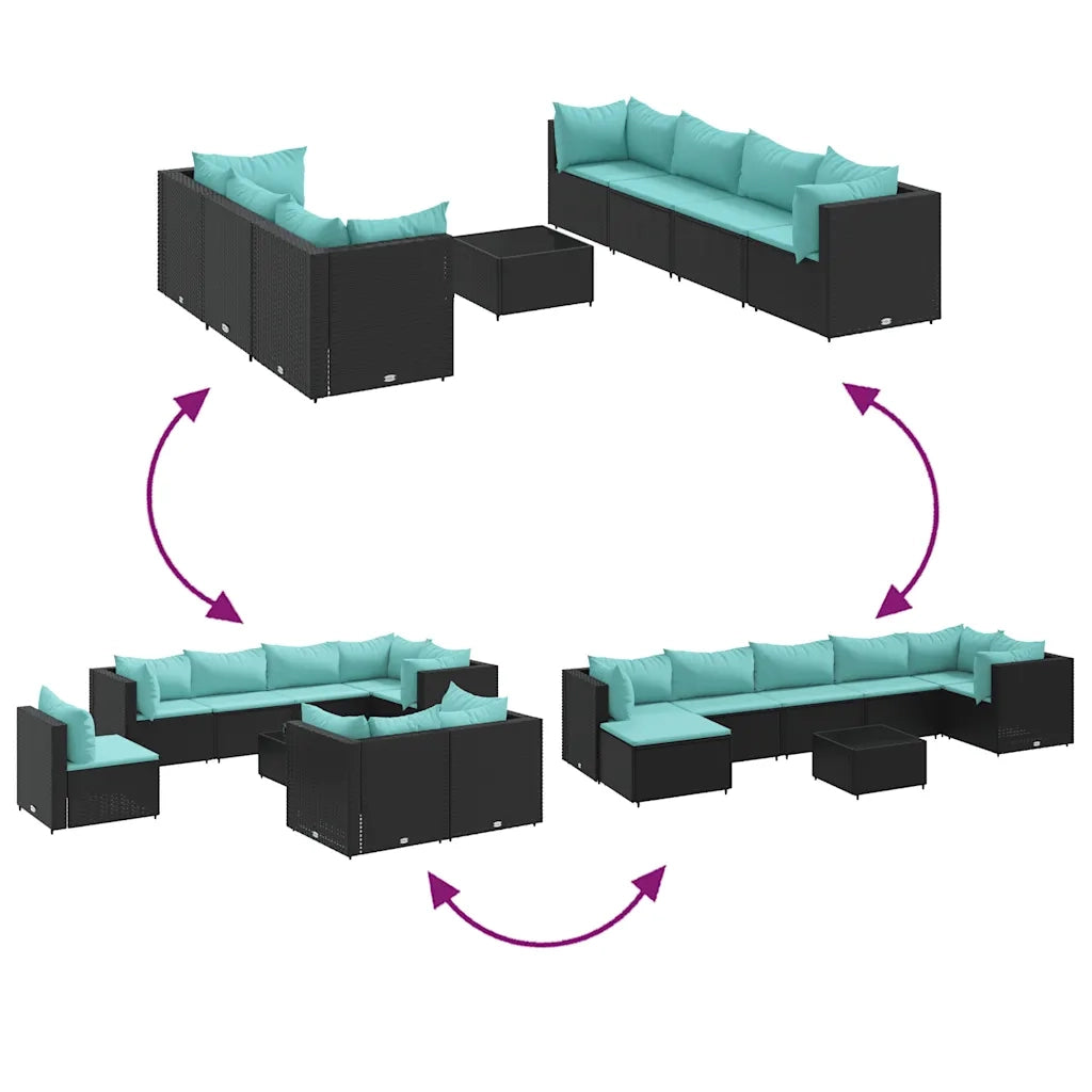 Set Mobili da Giardino con Cuscini 8 pz Nero in Polyrattan 3308236