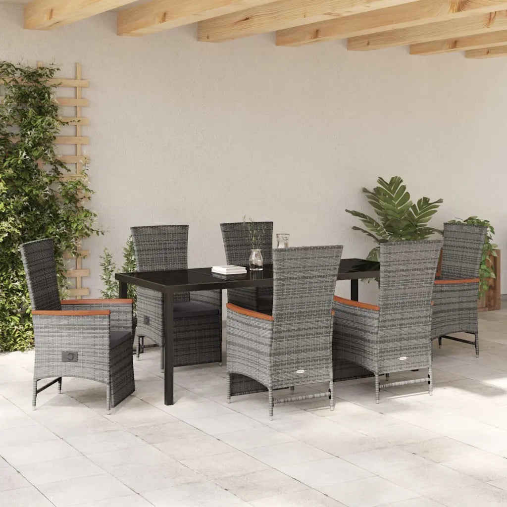 Set da Pranzo per Giardino con cuscino 7 pcs Grigio polyrattan 3379455