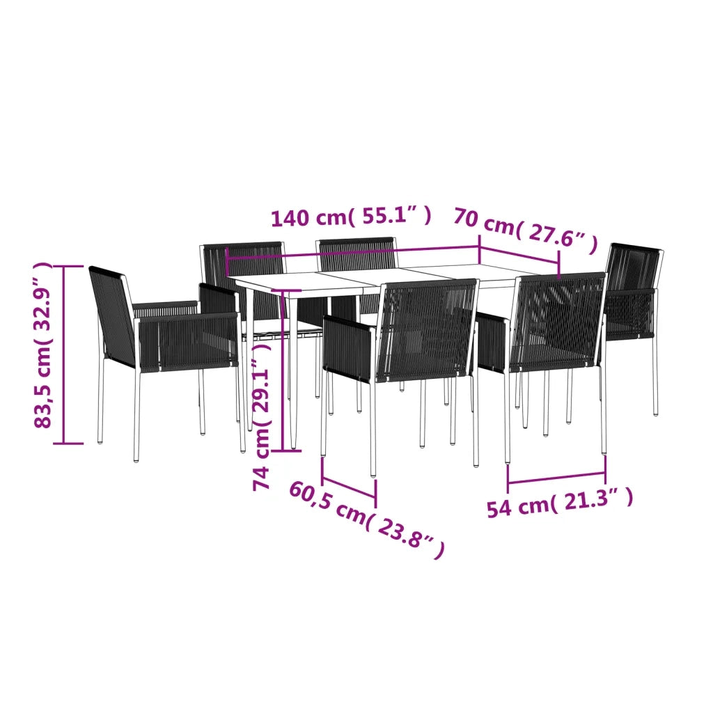 Set Pranzo Giardino 7 pz con Cuscini Polyrattan e Acciaio Nero 3187068