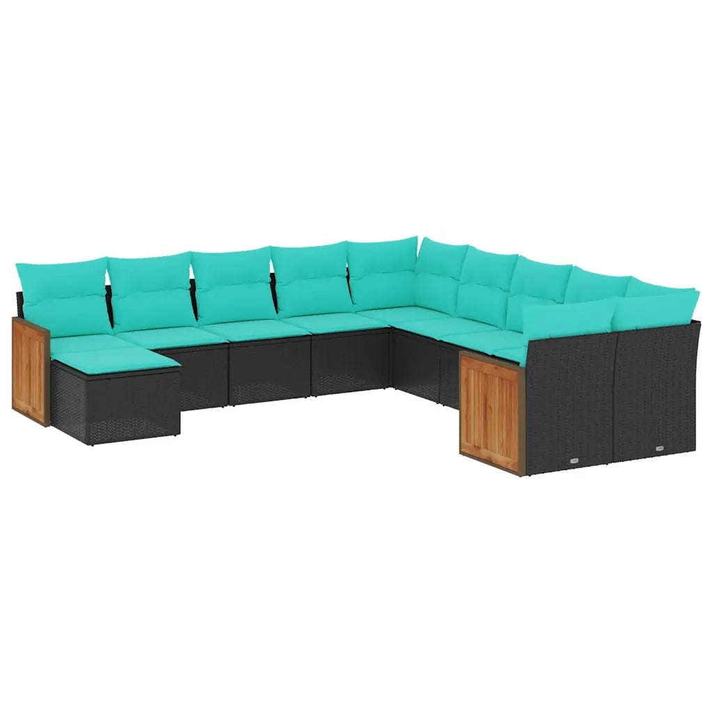 Set Divani da Giardino 11 pz con Cuscini Nero in Polyrattan 3228248
