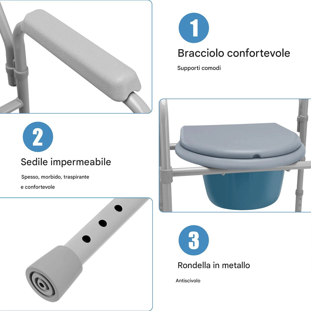 Sedia Toilette Wc Metallo Leggero Vaso Removibile per Anziani Mobilità Ridotta