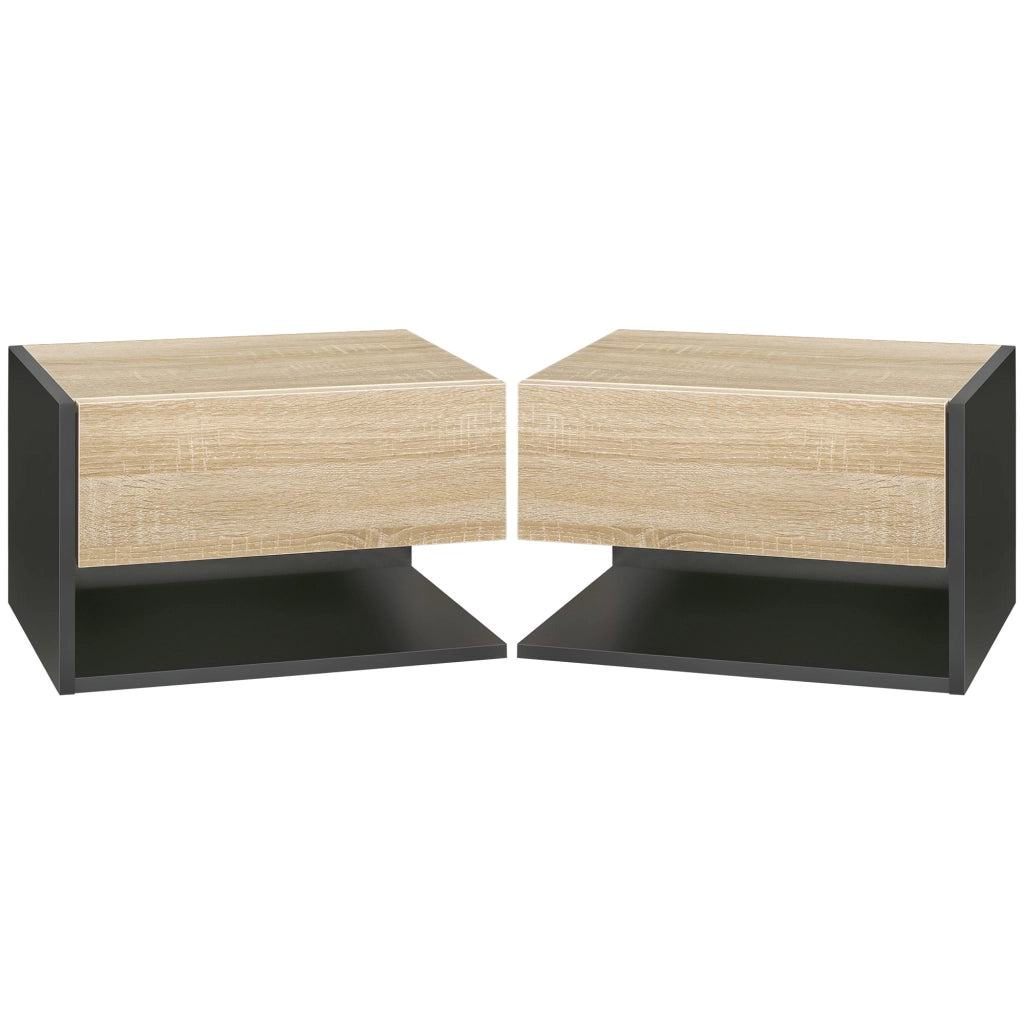 Comodini a Sospensione ¨C Minimal ¨C Legno Rovere e Nero 46x30x30
