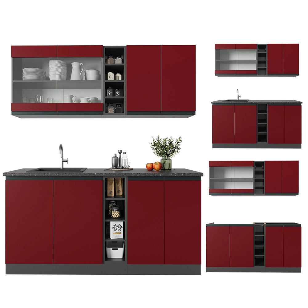 Vicco Cucina completa Rosso/antracite 160 cm , PL Rovere