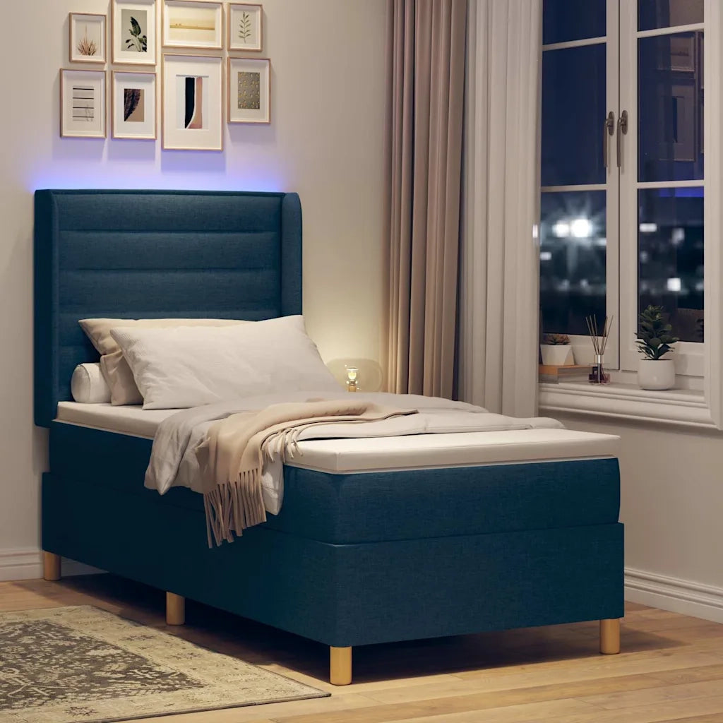 Letto a molle con materasso Blu 90 x 200 cm Tessuto