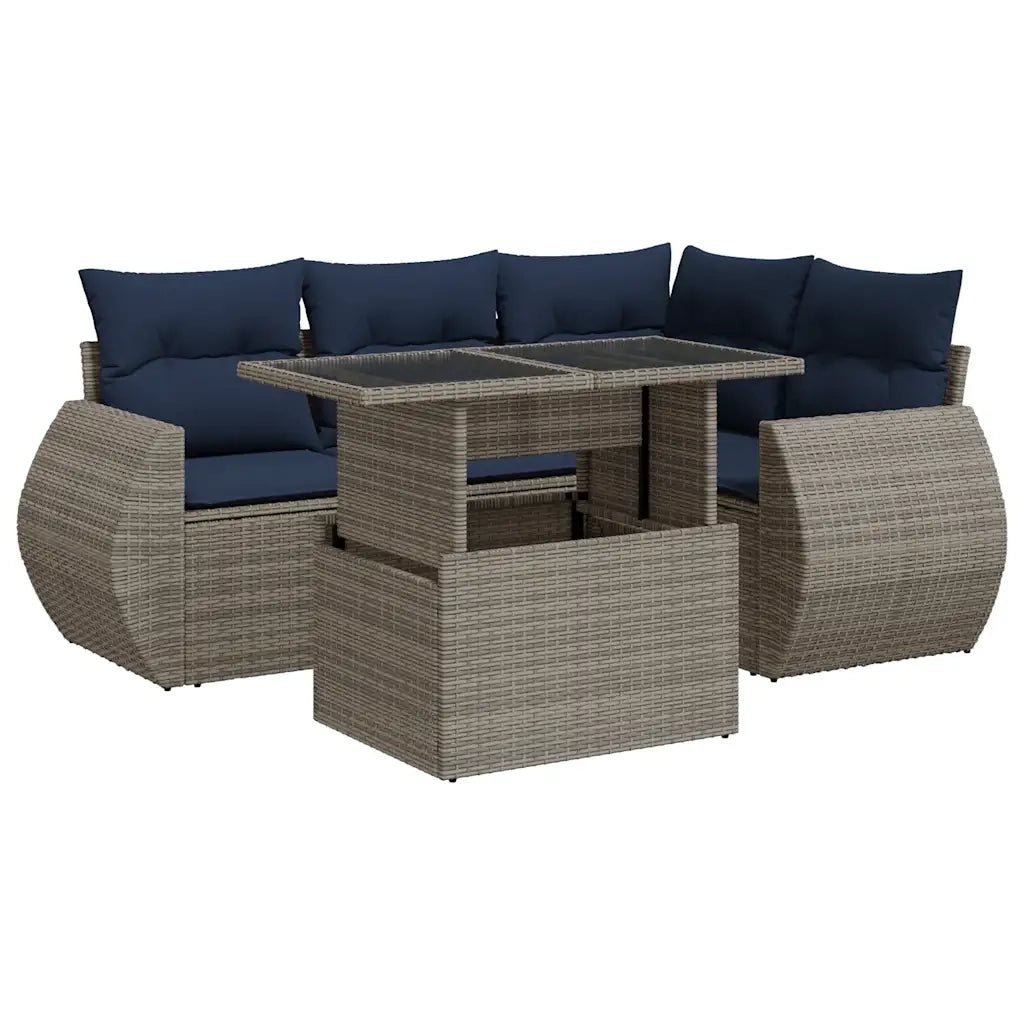 Set Divano Giardino 5 pz con Cuscini Grigio Polyrattan Acacia 3326632