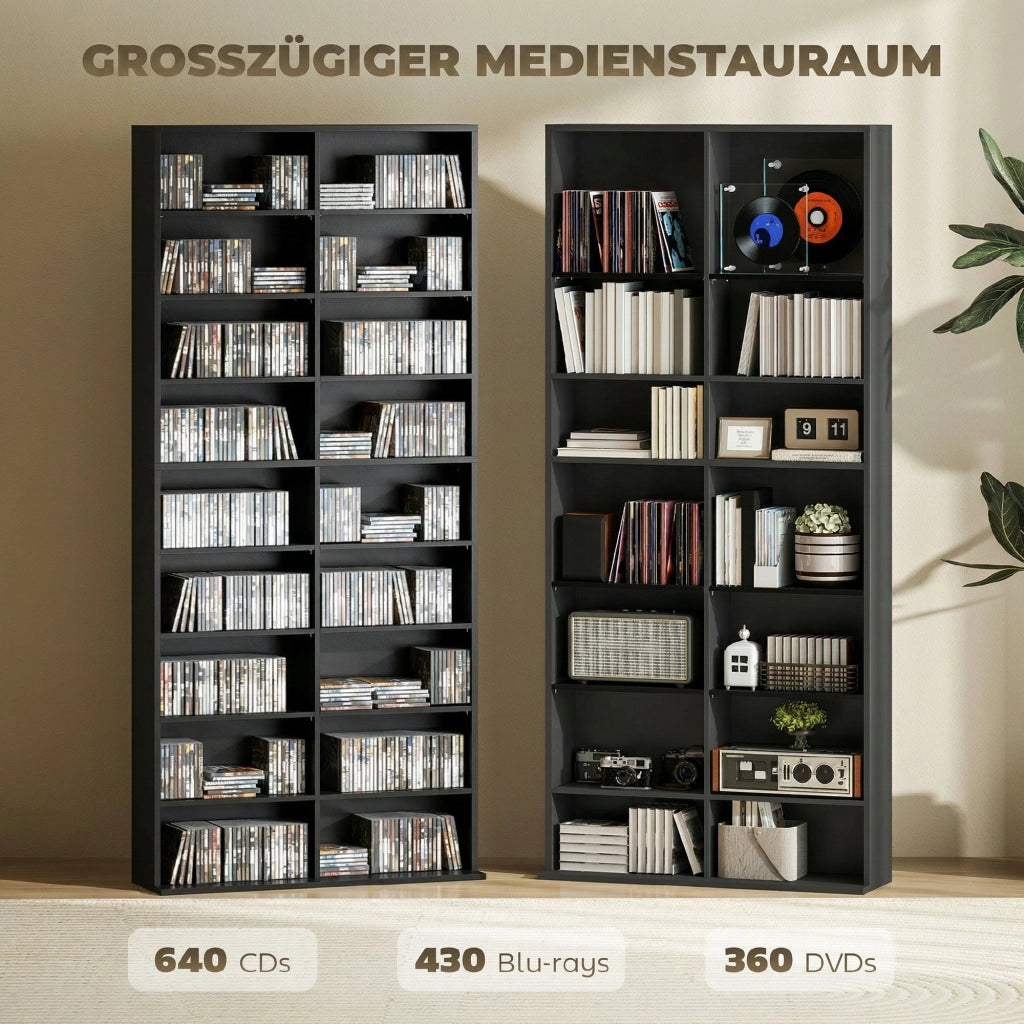 Libreria per CD e Blu-ray con 18 scomparti e 14 ripiani regolabili ¨C Minimal ¨C Nero