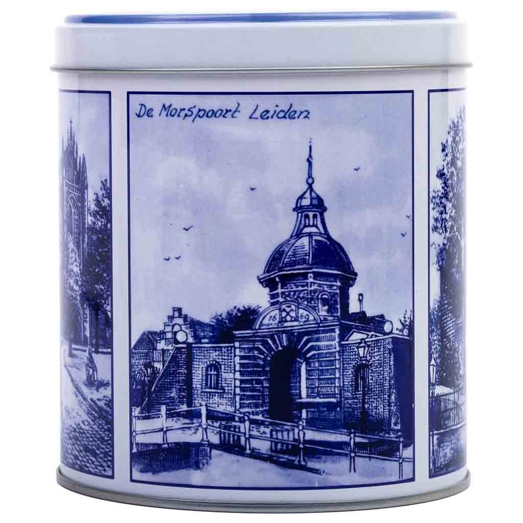 Contenitore in metallo blu e bianco D10x11,5h cm