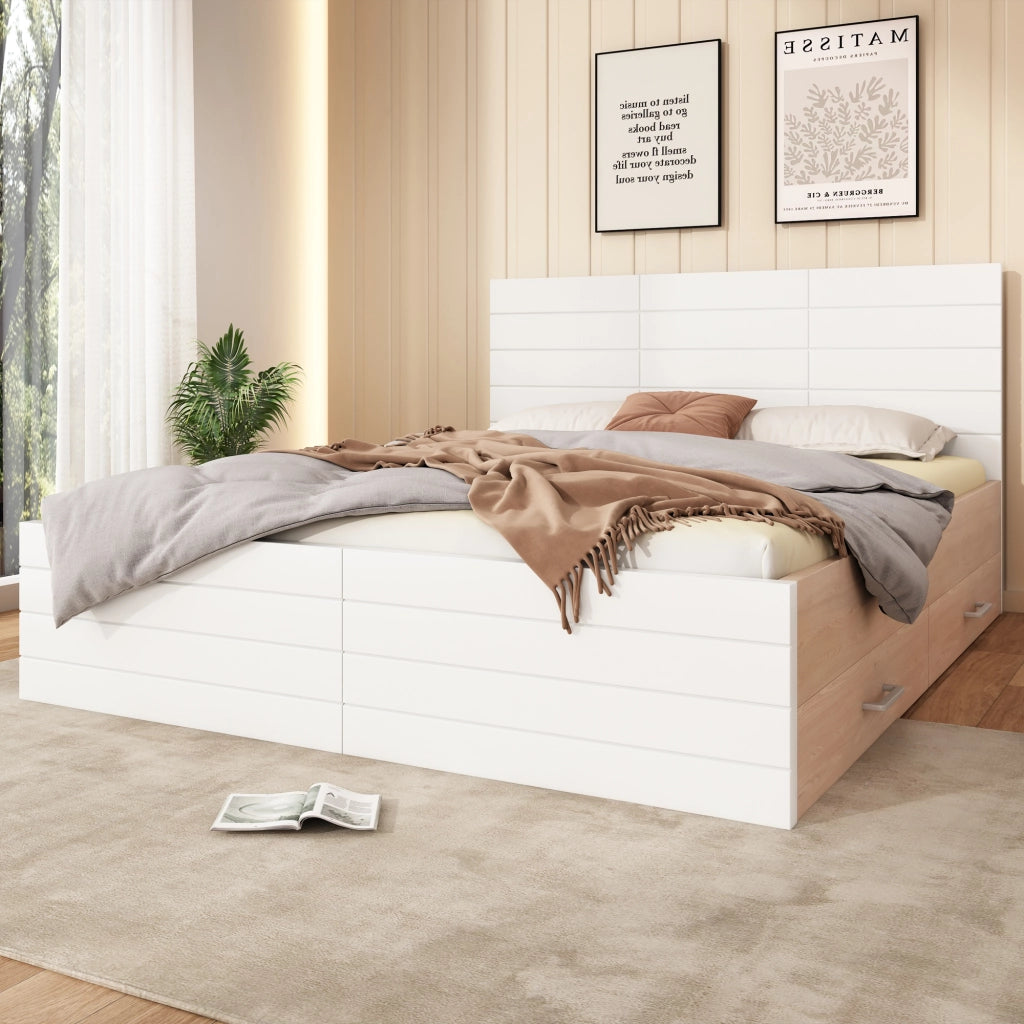 LETTO matrimoniale 180x200 cm con 2 cassetti, bianco e quercia