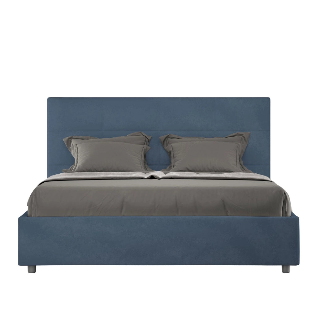 Letto queen size con rete imbottito 150x190 microfibra sabbia Mika