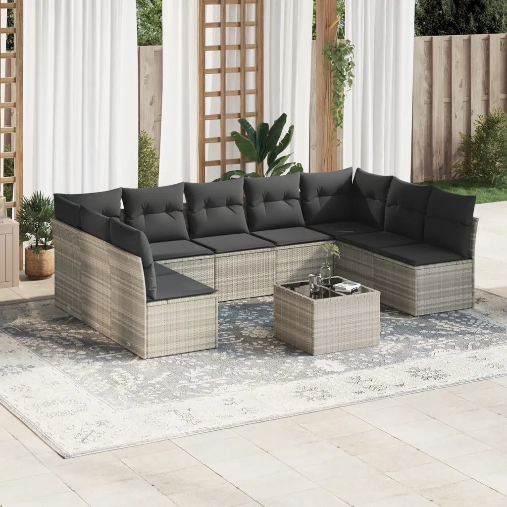 Set Divano Giardino 10 pz con Cuscini Grigio Chiaro Polyrattan 3218082