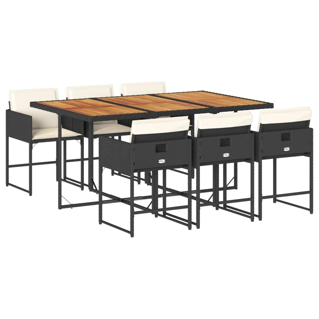 Set da Pranzo da Giardino 7 pz Nero con Cuscini in Polyrattan 3278042