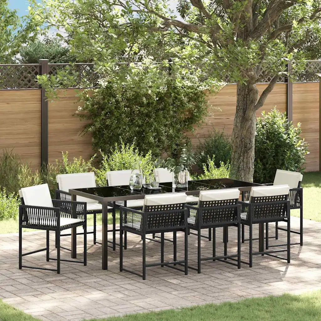 Set da Pranzo per Giardino 9 pcs Nero polyrattan 3380744