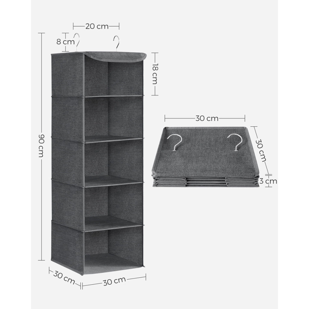 Organizer pensile grigio per armadio a 5 scomparti