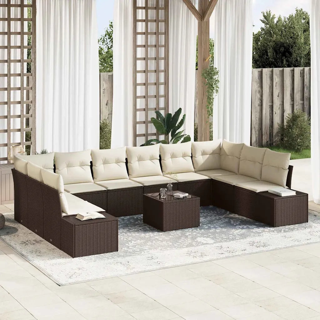 Set Divano da Giardino con cuscino 11 pcs Marrone polyrattan 3347248