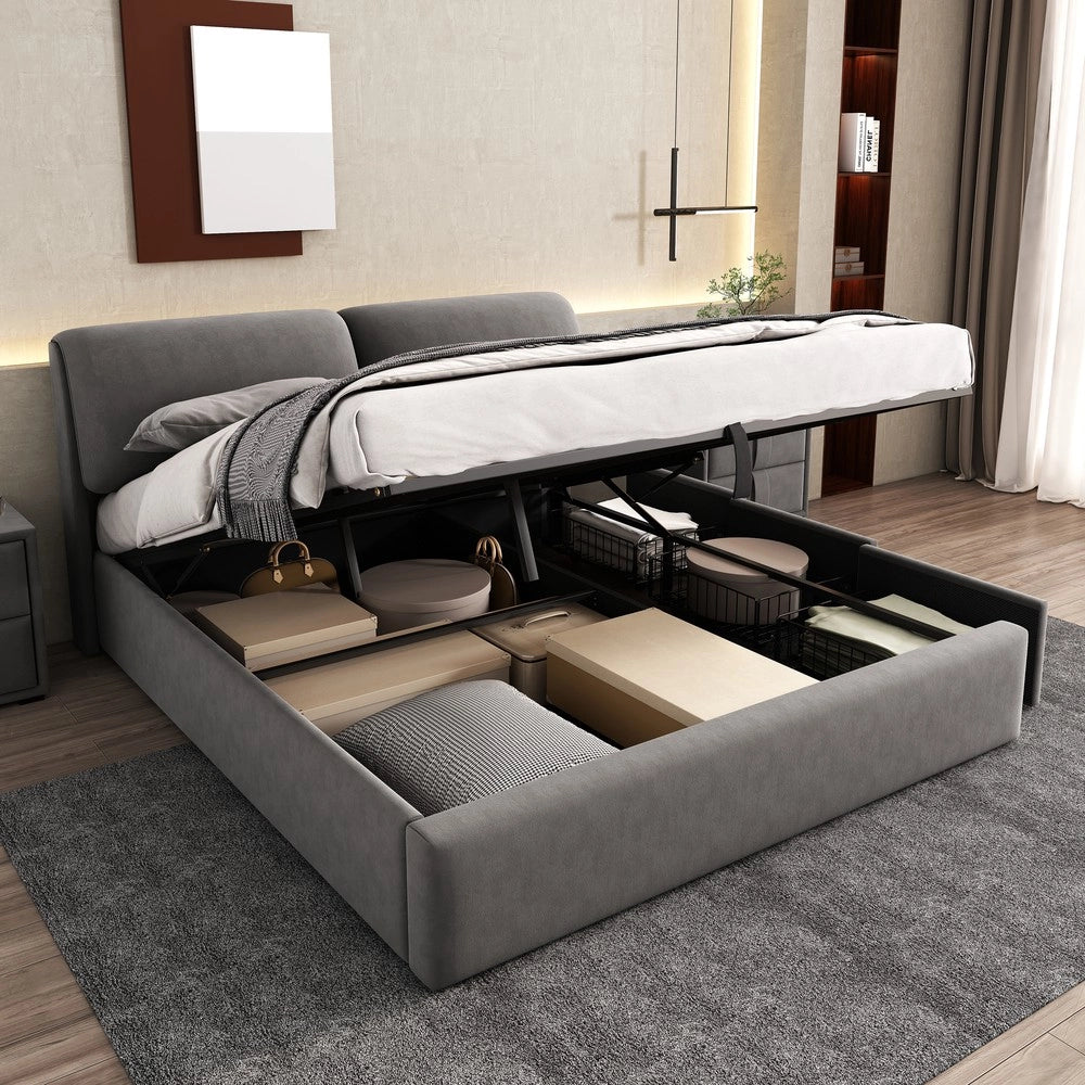 Letto Contenitore Imbottito con Testiera ¨C MINIMAL ¨C Velluto Grigio 160x200