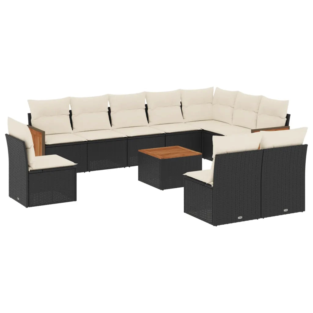 Set Divani da Giardino 11 pz con Cuscini in Polyrattan Nero 3227757