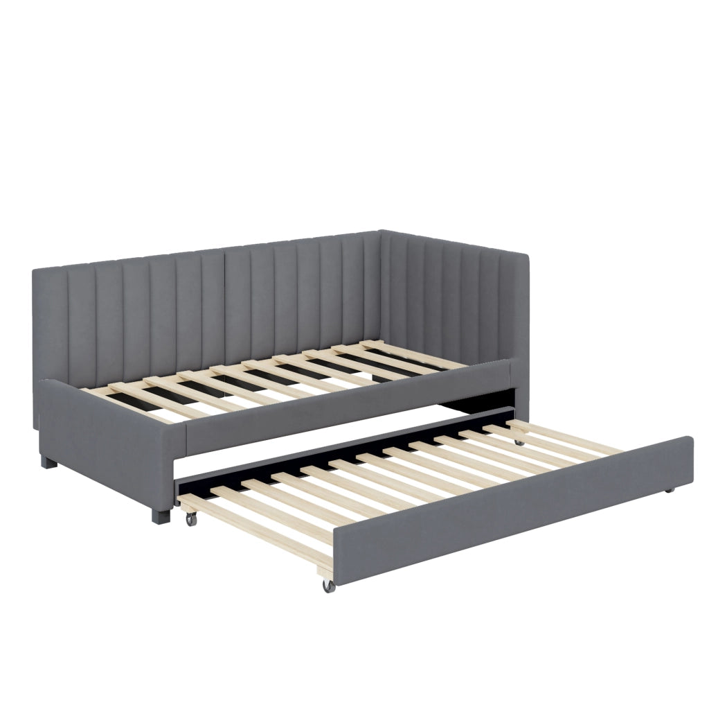 Divano letto imbottito con letto estraibile 90x200 cm; rivestimento effetto velluto grigio