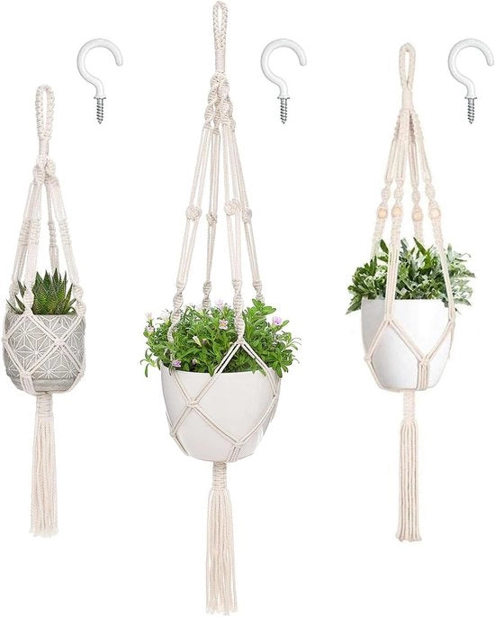 Set di Appesi per Abiti a Maglia Macrame - Insieme di 3 Dimensioni diverse per Piante da Sospesi, Adatto per Interni ed Esterni - Decorazione Bohemien per la Casa