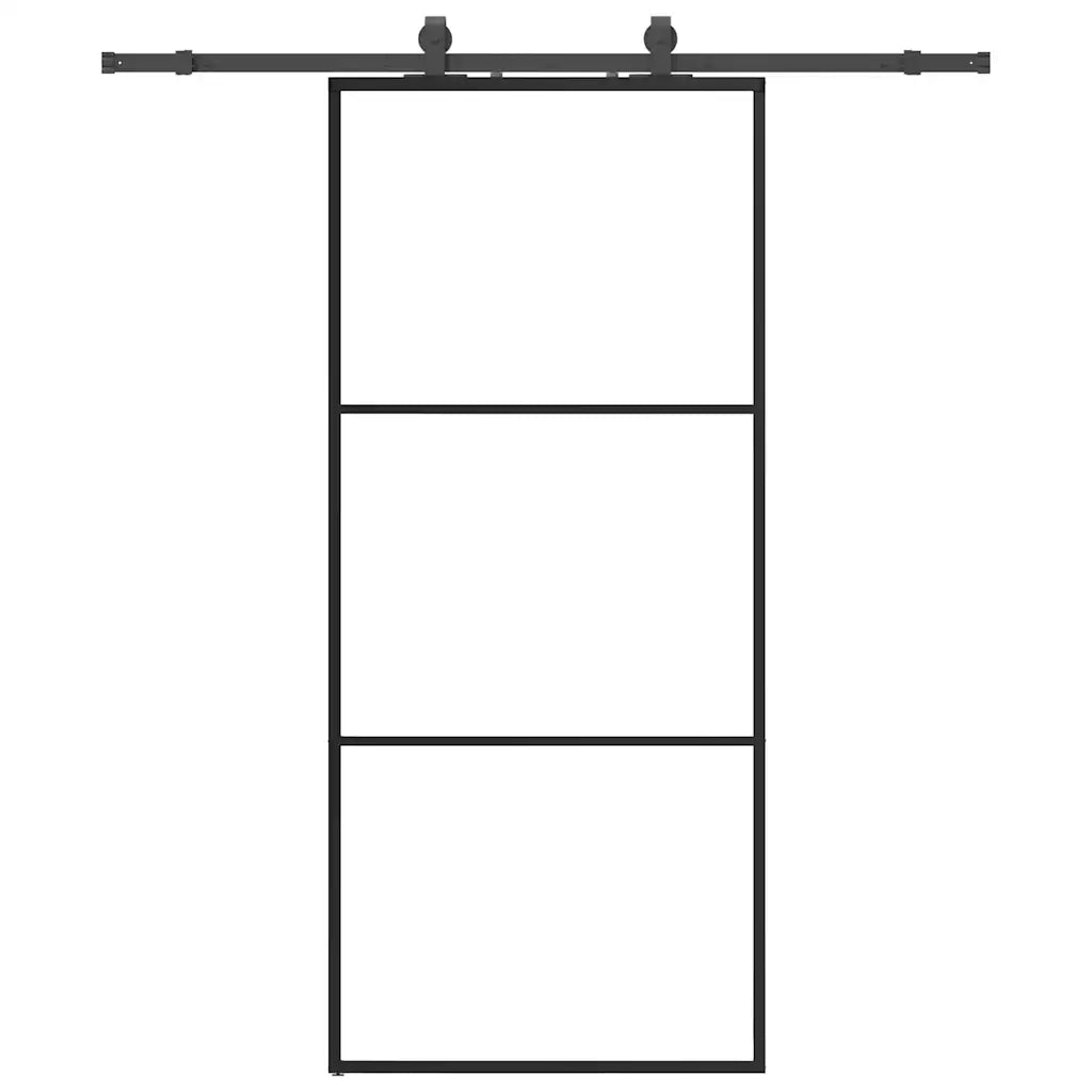 Porta Scorrevole con Ferramenta Nera 90x205 cm in Vetro ESG 3375782
