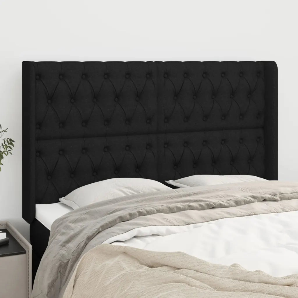 Testiera ad Orecchio-Testata con Orecchie Nera 163x16x118/128 cm in Tessuto 920522