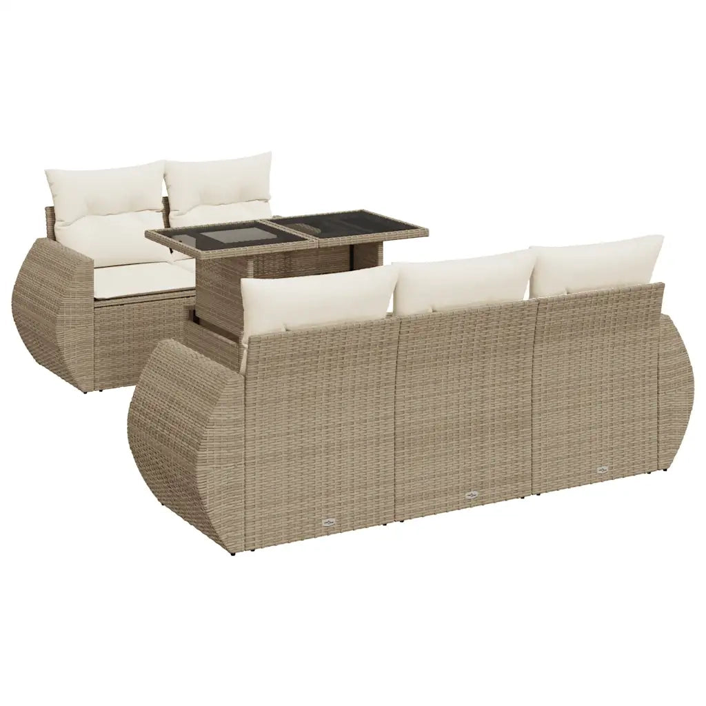 Set Divano da Giardino 6 pz con Cuscini Beige in Polyrattan 3326569