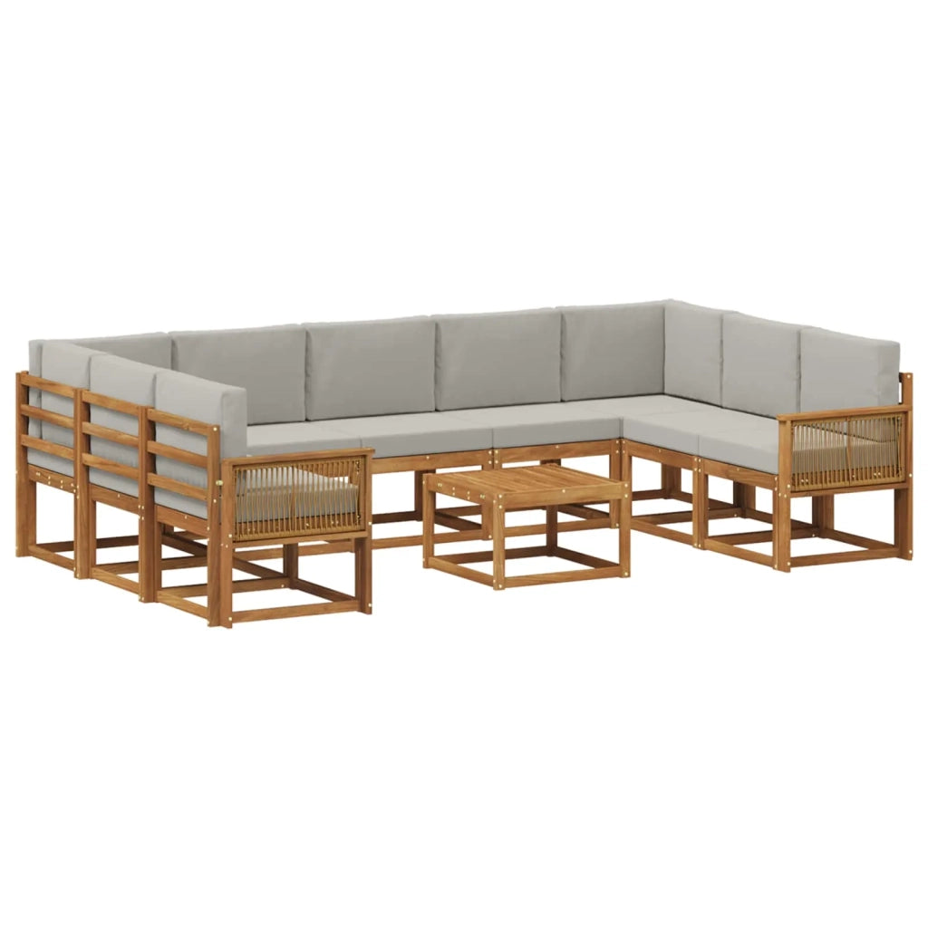 Set di divani da esterno 10 pz Naturale e Grigio Chiaro 3385557