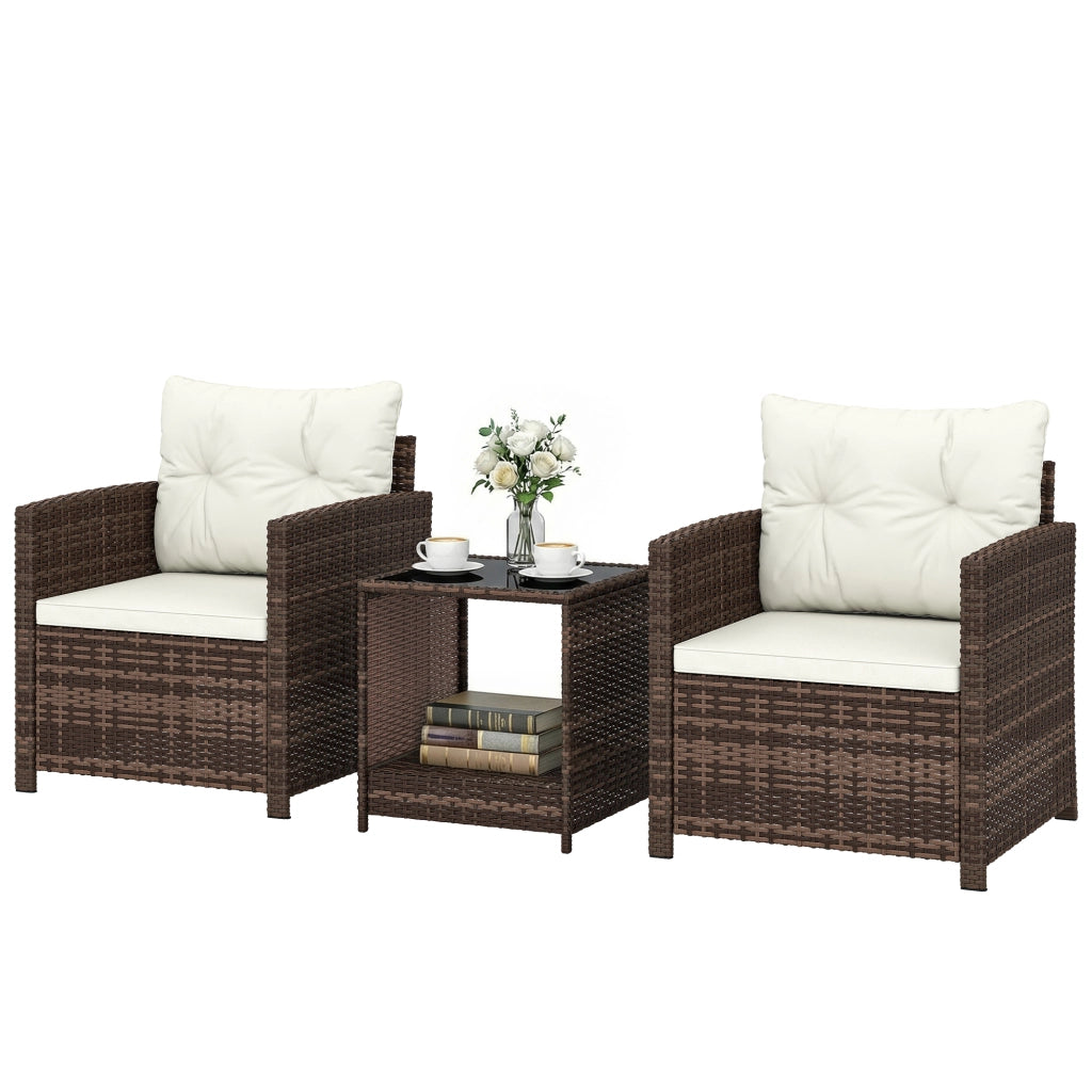 Set Giardino Bistrot Rattan con 2 Sedie e Tavolo Vetro ¨C zephmum ¨C 2 Posti Cremewei?
