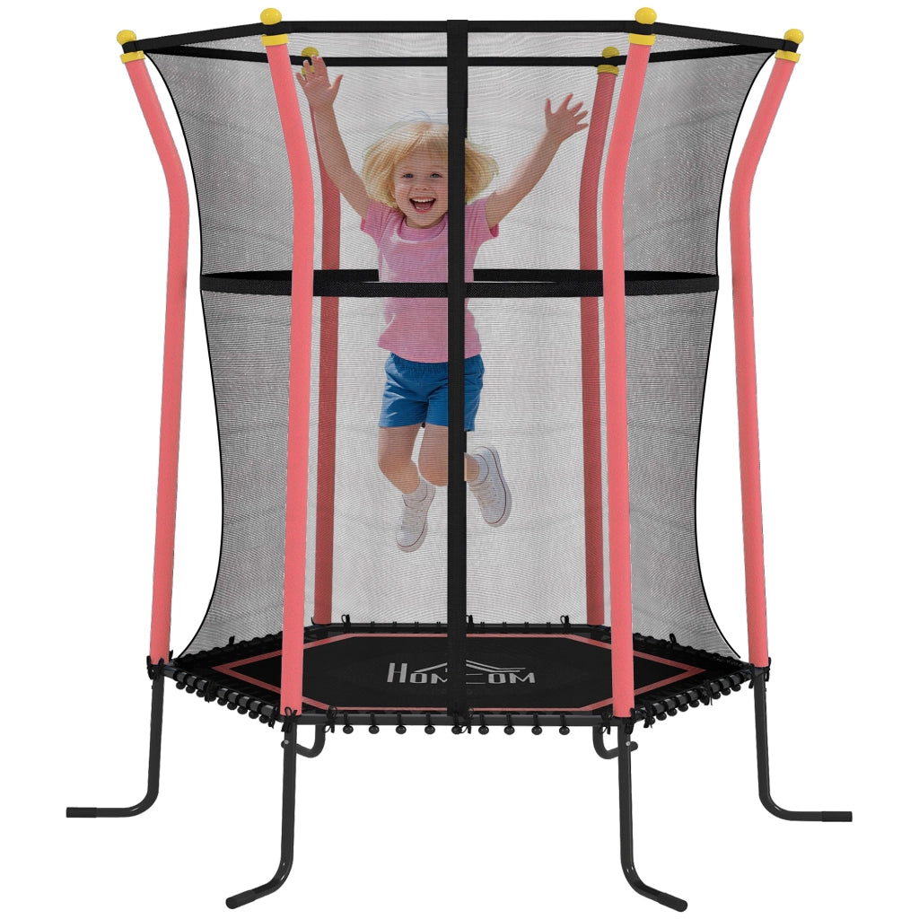 Tappeto Elastico per Bambini con Ingresso a Cerniera e Pali Imbottiti, ?163.5x190 cm, Rosso